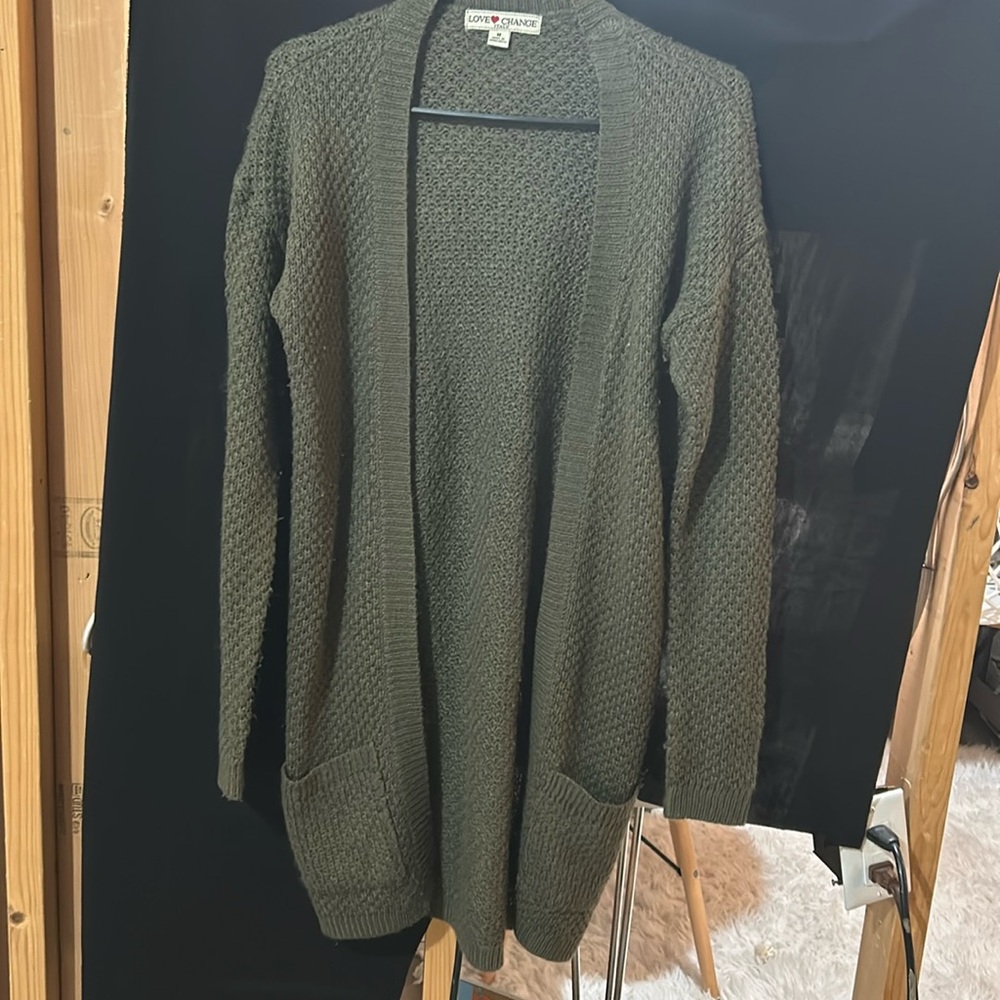 Love change medium olive green mid thigh cardigan